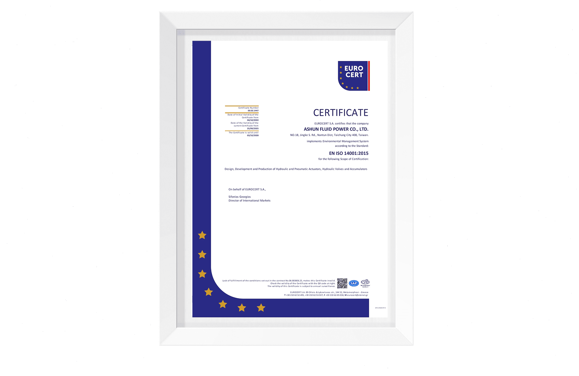 ISO 14001 certificate