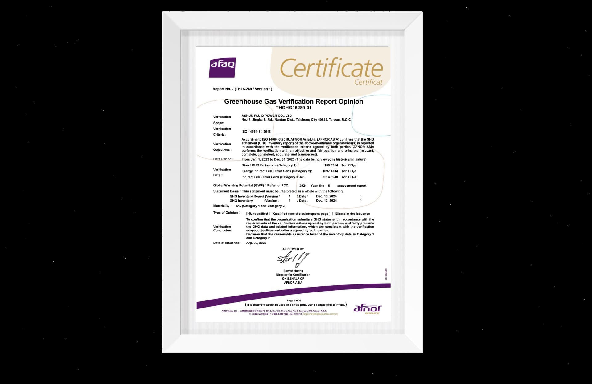 ISO 14064-1 certificate