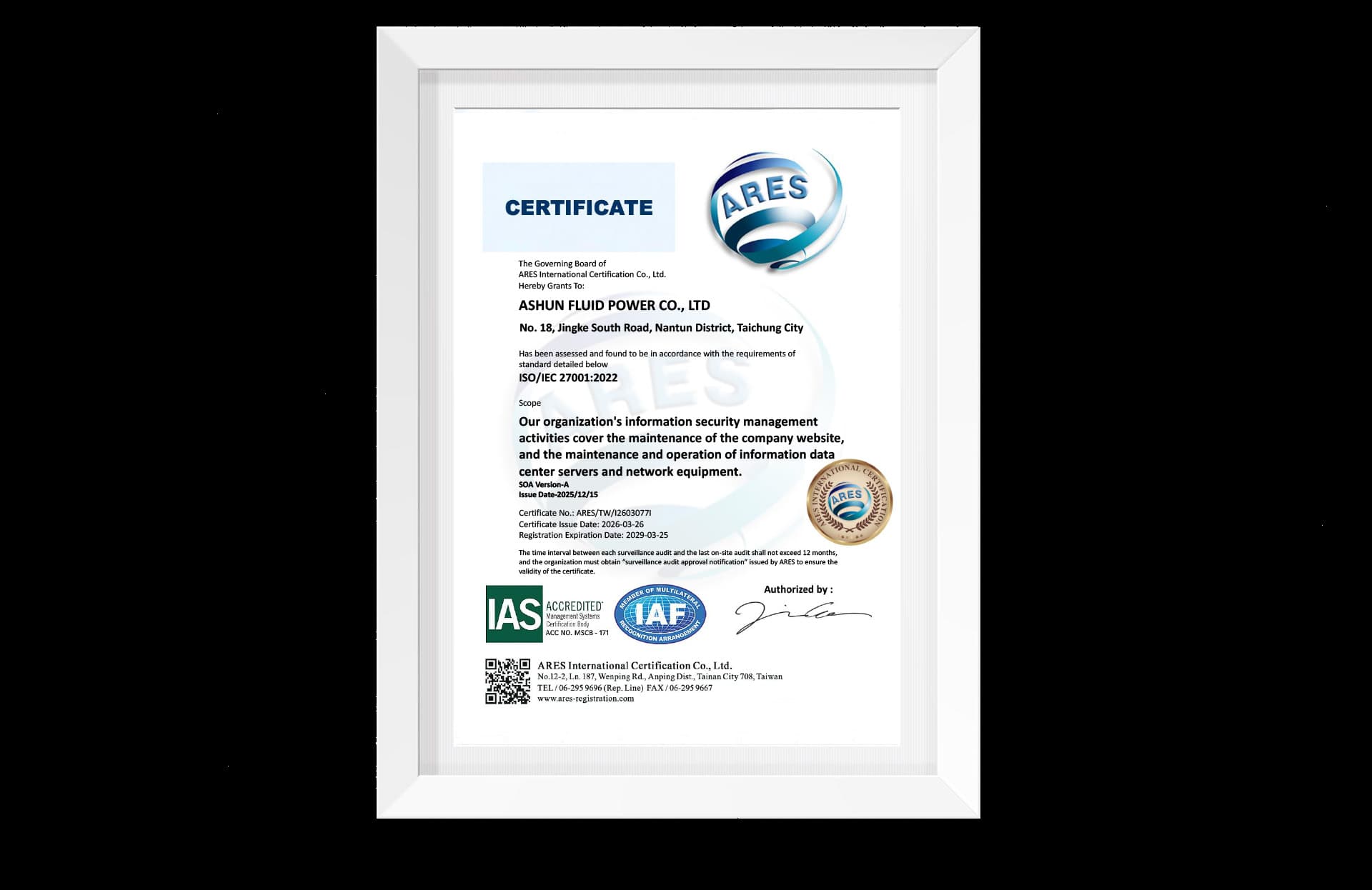 ISO 27001 certificate