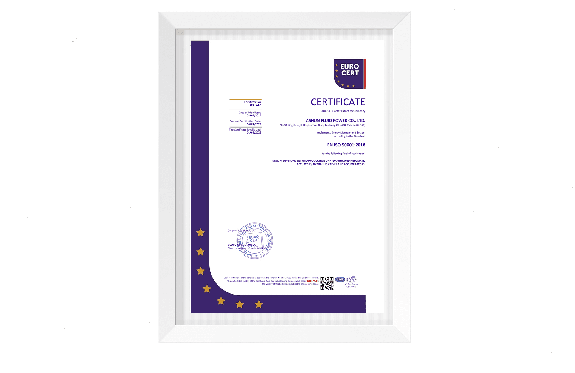 ISO 50001 certificate